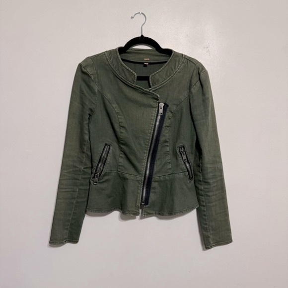 Free People Asymmetrical Moto Jacket - Size 4 Army Green - Picture 1 of 4